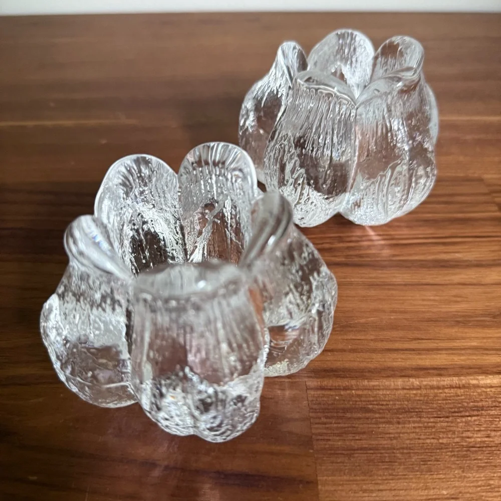 Kosta Boda Pair of Rosebud Crystal Taper Candle Holders